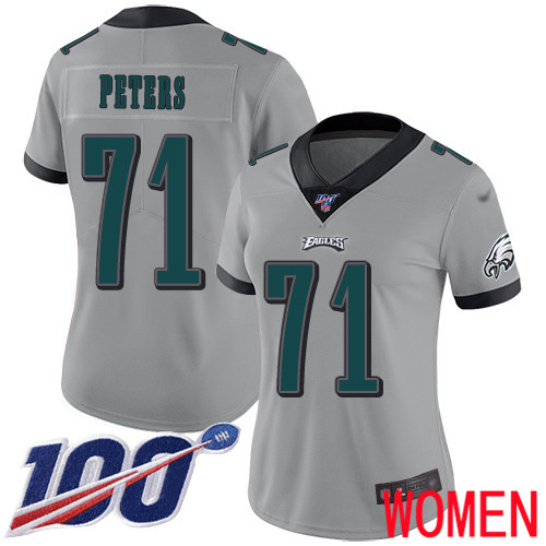Women Philadelphia Eagles #71 Jason Peters Limited Silver Inverted Legend NFL Jersey 100th Season Football